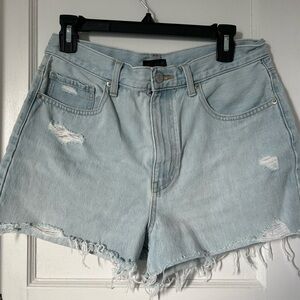Uniqlo Blue Distressed Jean Shorts with Raw Hem